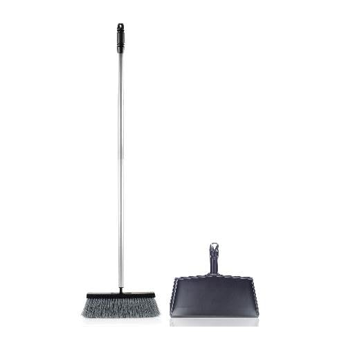 Black Slender Broom with Clip-On Dustpan