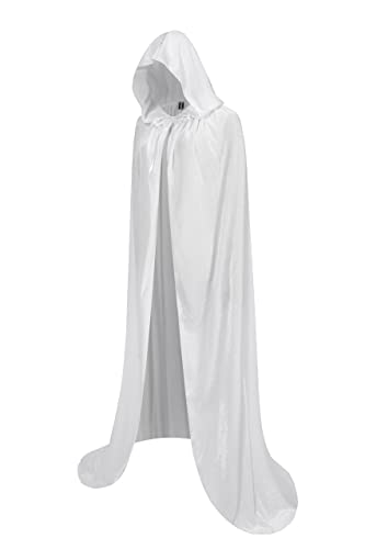 Regenboog 59inch White Velvet Cape with Hood, Full Length Cloak for Adult Christmas & Halloween Costume, Masquerade