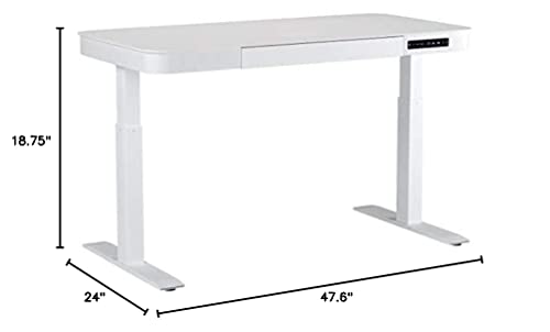 Seville Classics Airlift Electric Height Adjustable Desk With Tempered Glass Top, Usb Charging Ergonomic Sit Stand Modern Home Office Workstation, 47.5" X 24" Pull Out Drawer, Artic White #TOP2