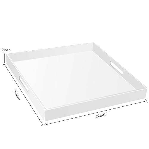 Mikinee BSDT003 22×22 Inches Oversize Extra Large Sturdy Glossy White Acrylic Serving Tray King Size Decorative Tray Big Ottoman Tray thumb #1
