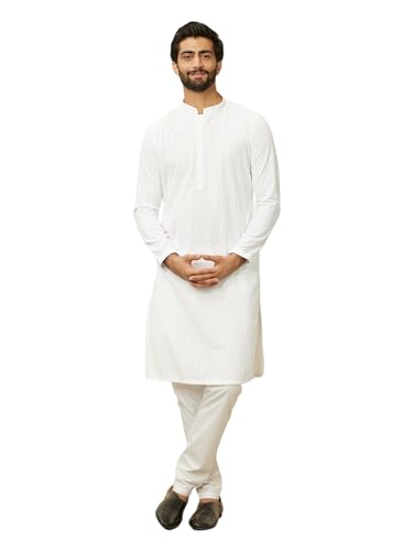 Manyavar Men Blended Cotton Embroidered Kurta Pyjama Set