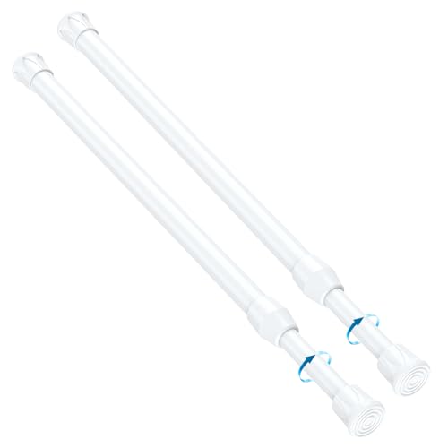 MEXAU 2PCS Small Tension Curtain Rod 11 to 19 Inch,White Short Curtain Rods No Drilling,Loaded Expandable Spring Curtain Rods for Windows,Kitchen,Closet,Cupboard,Door,Bookshelf