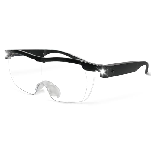 MZWOTO 160% Magnifying Glasses with Light USB Rechargeable Lighted Magnifier Eyeglasses for Close Work Reading Crafts Hobbies