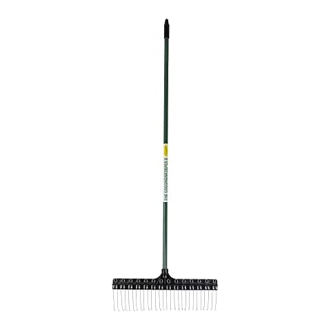 THE GROUNDSKEEPER II Green Rake 55-inch Lightweight Fiberglass Handle, 21-inch Head, Durable Steel Tines for Gardening, De-Thatching or Professional Landscaping Cover