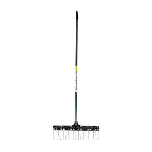 Rake 55-inch Lightweight Fiberglass Handle, 21-inch Head, Durable Steel Tines for Gardening, De-Thatching or Professional Landscaping - Green (6-Pack)