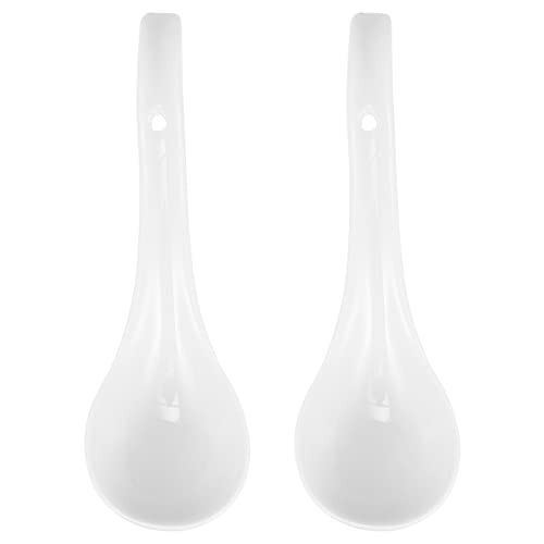 Cabilock Colher de sopa de cerâmica, 2 peças, porcelana, macarrão, sopa, ramen, aperitivo, colher de