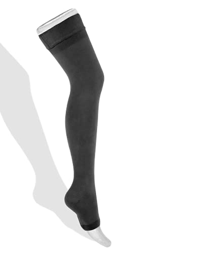 Unisex Thigh High Compression Socks â€“ Circulation Support Stockings with Graduated Pressure, 20-30 mmHg â€“ Open Toe, Thigh High Compression Stockings â€“ Compression Leggings by Lemon Hero, XL, Black