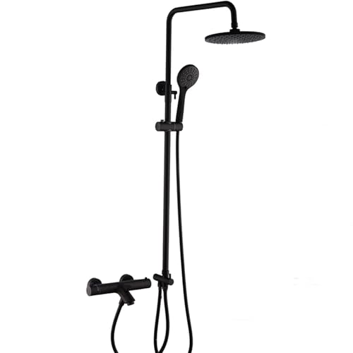 HCZKIUJY Sistema de Ducha termostático Negro Mate, Grifo de Ducha de Lluvia de Triple función, Grifo de Ducha de Pared para bañera, Grifo Mezclador para Ducha de baño