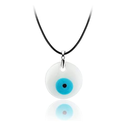 Caiyao Pink Evil Eye Necklace Turkish Blue Glass Leather Rope Evil Eye Necklace for Women Men Lucky Protection Jewelry, Metal, glass Cover