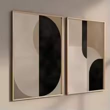 DIHANSM Modernes geometrisches Wandbild-Poster in Schwarz, Braun und Beige im Retro-Stil auf Leinwand (50 x 70 cm x 2 Stück/ungerahmt)