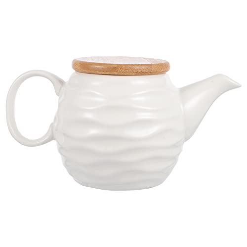 Cabilock 1pc Pot Ceramic Serving Jug Gravy Pitcher Honey Pitcher Coffee Steaming Pitcher Ceramic Milk Pitcher Coffee Creamer Pourer Creamer Cup Sauce jugs Olives with Cover Bamboo White