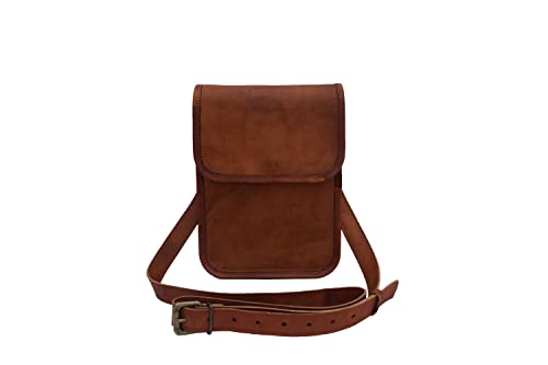 Real Brown Leather Crossbody Sling Bag Teen Boys Girls Satchel Handbag Messenger Bags, 9 Inch Mini #TOP2