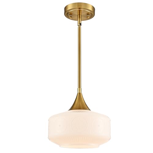 Image of DAYCENT Gold Pendant Lights Milk Glass Light Fixtures Ceiling 9-Inch