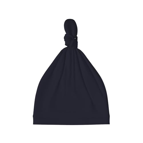 Newborn Baby Hat, Solid Color Black Print Soft Top Knot Beanie Cap, Cute Baby Headwear for 0-6 Months