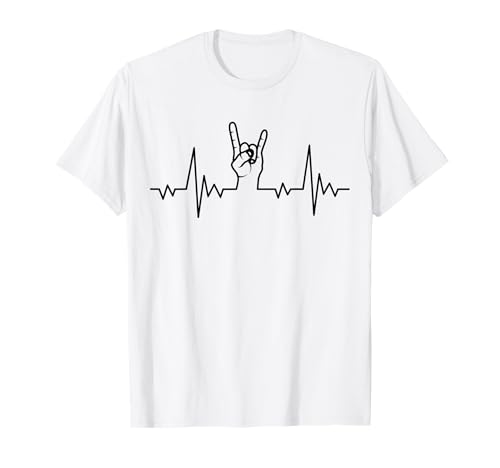 Heavy Metal Heartbeat Rock & Roll Hand Horns Rock Band T-Shirt