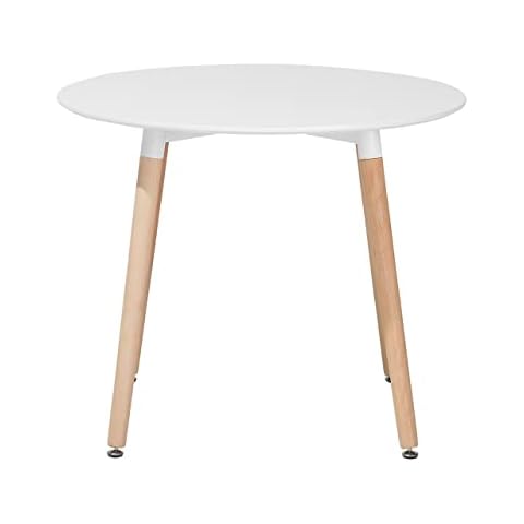 Industrieller Esszimmertisch diam. 90 cm MDF-Platte/Buchenholz weiß Bovio Cover