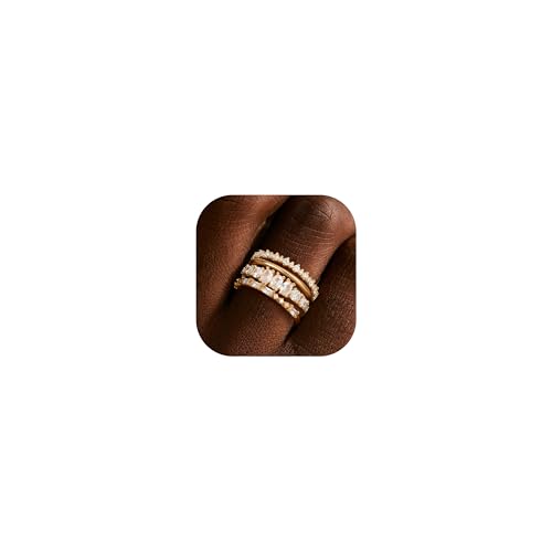 KAERUN Stackable Gold Rings for Women Non Tarnish 14K Gold Plated Stacking Cubic Zirconia Ring Set Dainty Fashion Statement Commitment Wedding Rings Women's Egagement Rings Size 6 7 8 9 10
