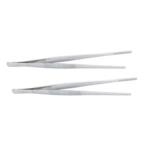 DINHEAROM 2pcs Stainless Steel Food Clips BBQ Tweezers Food Clamps for Kitchenware Cooking Use Rustproof for Grilling