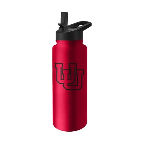 Image of Logo Brands NCAA Utah Utes 34 oz Stainless Steel Quencher Bottle - Team Color, Straw Included, No-Spill Lid, Easy Carry Handle - Keeps Drinks Cold For Hours