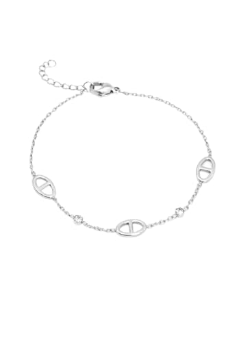 SAPHY Bracelet Femme Maille Marine – Acier Inoxydable Hypoallergénique – Strass Scintillants – Élégant et Intemporel – Pochon Cadeau Inclus (Argenté)