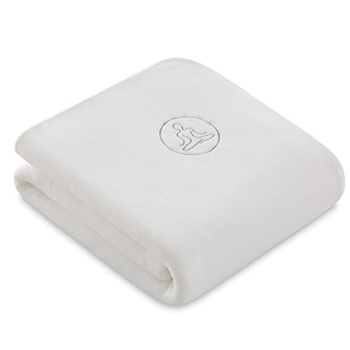 Lanovenanube Manta de Yoga y relajación, Medida 140x220 y Color Marfil, confeccionada en Tejido Polar con Bordado y Acabado de Pespuntes Ganchillo.