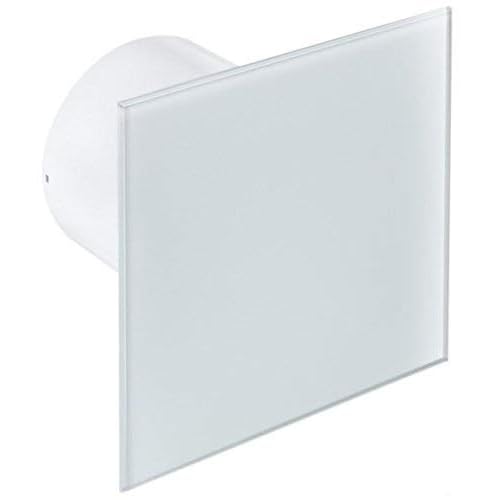 Ø 100 mm Design Badventilator Glasfront mit Feuchtigkeitssensor Hygrostat sowie Timer Nachlauf und Rückstauklappe WEG100H Lüfter Ventilator Front Wandlüfter Badlüfter Ventilator Einbaulüfter Bad Küche leise Glas 10 cm