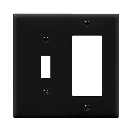 Image of ENERLITES Combination Toggle Light Switch /Decorator Light Switch Plate, Double Switch Wall Plate, Standard Size 2-Gang 4.50 inch x 4.57 inch, Polycarbonate Thermoplastic, 881131-BK, Black