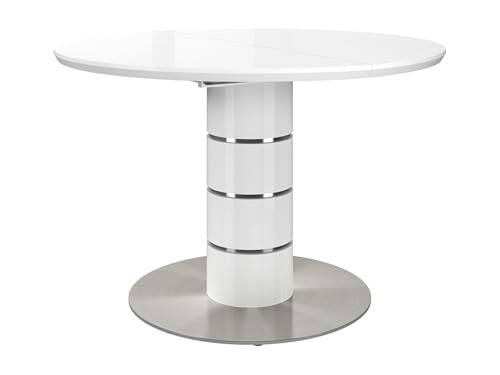 Vente-unique - Table à Manger Extensible - 4 à 6 Personnes - MDF et métal Inoxydable - Blanc laqué - Cusco