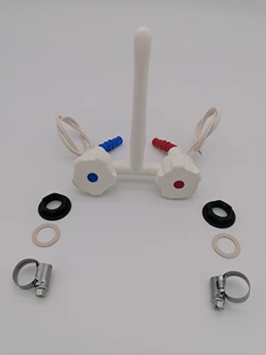 CR-MOESANCO® Novo Wasserhahn-Set, Weiß, Mischbatterie mit Doppeleinlass und 2 Klemmen, für Wohnwagen, Wohnmobile, Wohnwagen oder Boot