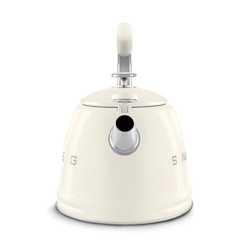 Image of SMEG Stovetop Whistling Kettle - 50s Retro Style, 2.3 Liter (10 Cup / 2.4 Quart) Stainless Steel Tea Kettle with Iconic Design & Whistle - Premium Kitchen Statement Piece-Cream