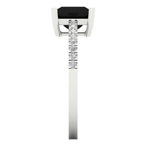 Clara Pucci 1.62 CT Princess Cut Natural Onyx Ring for Women in 14K White Gold, Solitairewith Accents Proposal Wedding Anniversary Designer Bridal Ring, Womens Solid Gold Ring3