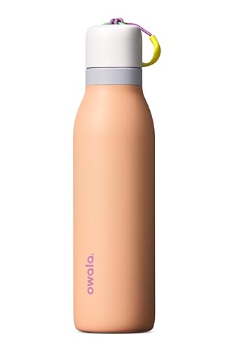 Owala FreeSip Twist Insulated Stainless Steel Water Bottle with Straw for Sports and Travel BPA-Free 18-oz Grey/Peach (Peachy Keen)