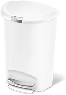 simplehuman CW1356 50L Semi-Round Kitchen Pedal Bin with Lid Lock, Silent Soft Close Lid, Strong Steel Pedal, Stay-Open Lid, Large Capacity, White Plastic