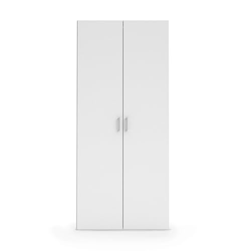 KHG Kleiderschrank weiß 2-türig Drehtürenschrank mit 1 Kleiderstange 2 Einlegeböden Bügelgriffe zeitlos