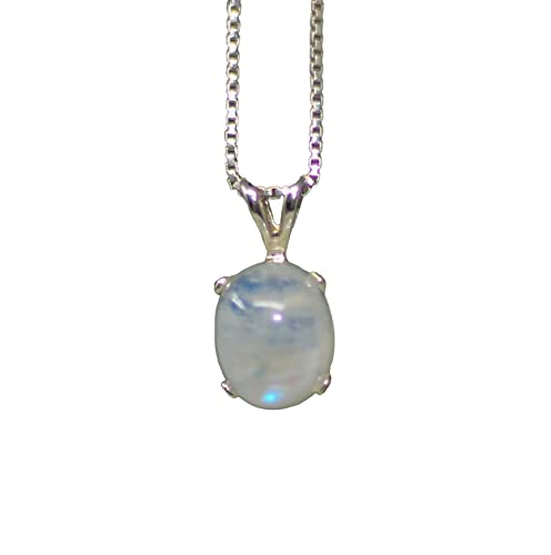 Dainty Rainbow Moonstone Necklace | 925 Sterling Silver Necklace Pendant | Handmade Moonstone Gemstone Necklace | Pagan Moonstone Jewelry Gift for Women | Blue Moonstone Healing Crystal Pendant