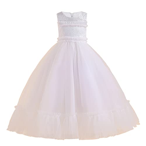 Robe de princesse en dentelle et perles pour cérémonie fille blanche 9-10 ans
