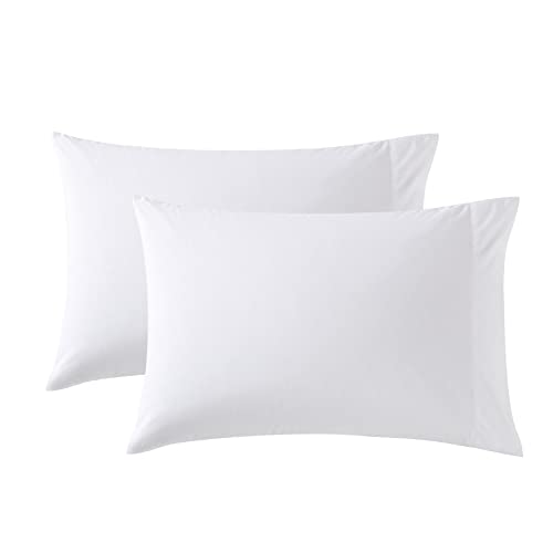 Nautica - Standard Pillowcase Set Crisp Cotton Percale Bedding with Side Envelope Closure Lightweight Pillow Covers for Year Round Set of 2 (Deck White)