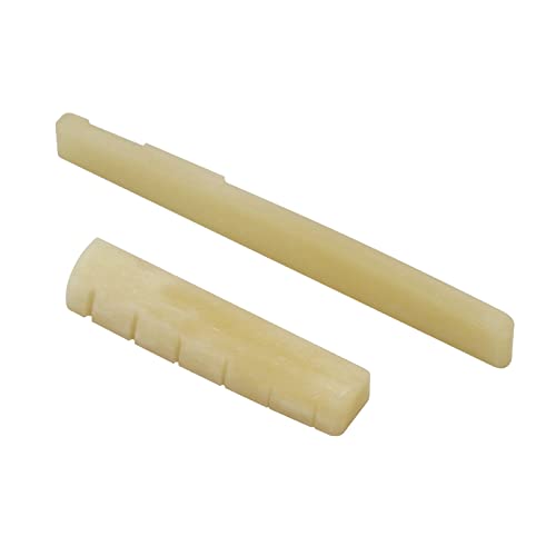 Miwayer Acoustic Guitar Bridge Unbleached Bone 6 Strings Saddle And Nut Made Of Real Natural Bone (Acoustic Bridges 1 Pair) #TOP12