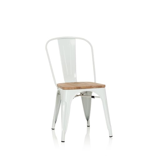 hjh OFFICE 645046 Silla Visitante VANTAGGIO Comfort W Metal/Madera Blanco, bistró apilable, Estilo Industrial