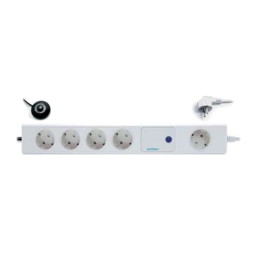 Avidsen – Regleta con interruptor de pie – 5 tomas (4 conmutadas + 1 permanente) – Cortastandby automático ahorro de energía – Cable de 1,5 m – 3500 W – 16 A, protección infantil, color blanco