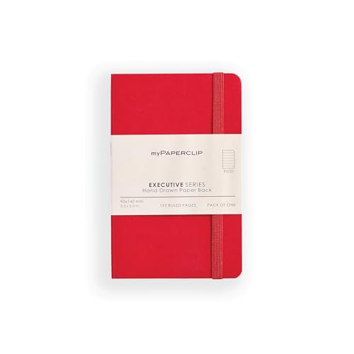 myPAPERCLIP Executive Series Small Pocket Notebook, Lined | 192 Pages, 68 GSM, Soft Cover, Small Size (3.5 x 5.5 in) | Bookmark & Elastic Closure | Red