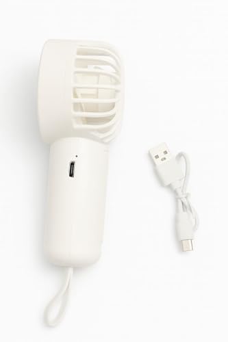 Image of Portable Handheld USB Rechargeable Fan, White with Rose Gold Accents, Mini Personal Cooling Fan with Wrist Strap
