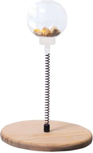 猫おもちゃ 回転ボール 知育玩具 おやつ入れる ペット用品 ねこ 遊ぶ盤 猫じゃらし おもちゃ 運動不足 ストレス解消 木製 ナチュラル (小さな穴,ラウンド-19x27cm)