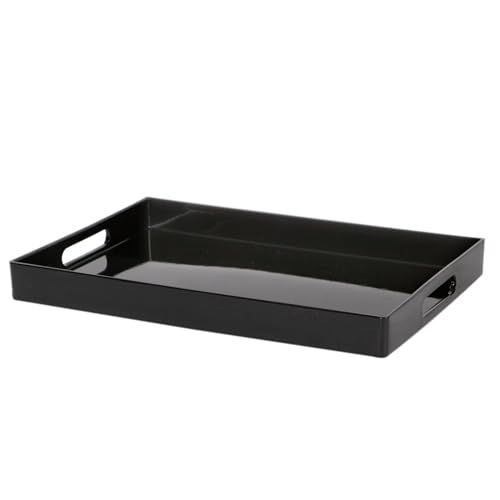 Argon Tableware 34.5 x 30cm Serving Tray with Handles - Black - Rectangular Tray Metallic Decorative Breakfast Tray Melamine Food Tray for Eating, Snacks, Drinks, Food Serving