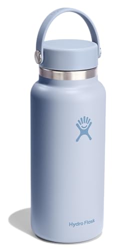 Hydro Flask Water Bottle - Insulated Stainless Steel - Wide Mouth Flex Lid, Non Spill, Leakproof and Refillable in 32 Oz Surf Blue