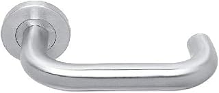 Ironmongery Solutions® Tubular Lever on Rose Door Handle – Sprung Covered Rose – Satin Stainless Steel – 140x22x65mm – 52mm Spindle