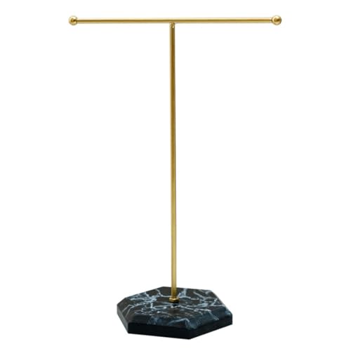 IKOPFLN 1 pieza Soportes de Joyería, Soporte de Exhibición de Collar de Barra en T de Metal avec socle en bois, Soporte Organizador de Joyas Colgantes, para Collares, Pulseras, Anillos