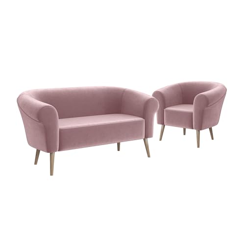 MEBLINI Mini Sofa Set 2-1 für Wohnzimmer - Mini Lounge für DREI Personen - Küchensofa - Sofa Klein - Sitzgarnitur - Polstergarnitur - Sofagarnituren - Emilia - 2+1 - Rosa Samt MEBLINI Mini Sofa Set 2-1 für Wohnzimmer - Mini Lounge für DREI Personen - Küchensofa - Sofa Klein - Sitzgarnitur - Polstergarnitur - Sofagarnituren - Emilia - 2+1 - Rosa Samt