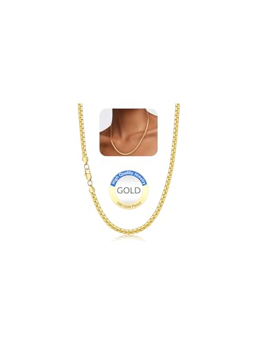 Jewlpire 18K Gold Plated Chain Necklace for Women, 3mm Flat