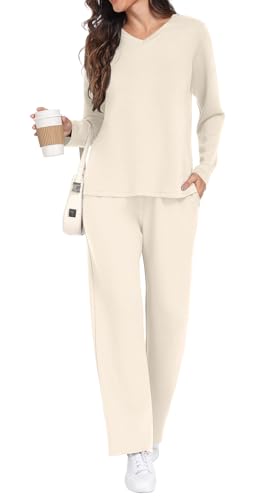 GRECERELLE Pantalon femme élégant taille haute jambe droite, Abricot, XL